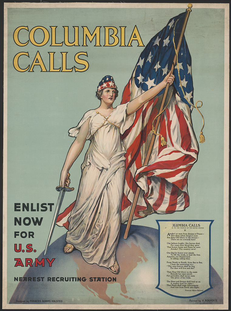 Columbia Calls - Enlist Now for US Army WWI poster