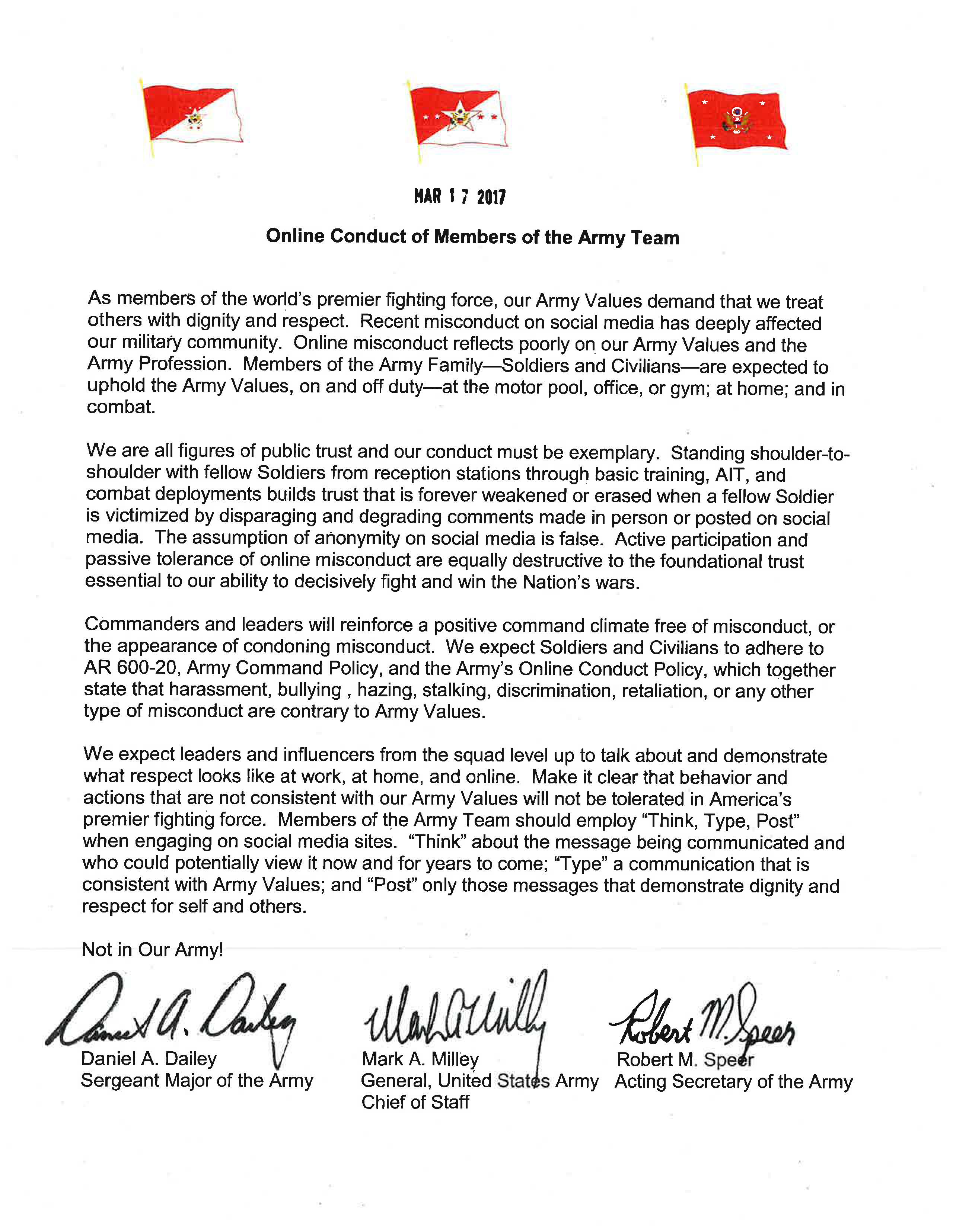 Online Conduct of Members of the Army Team