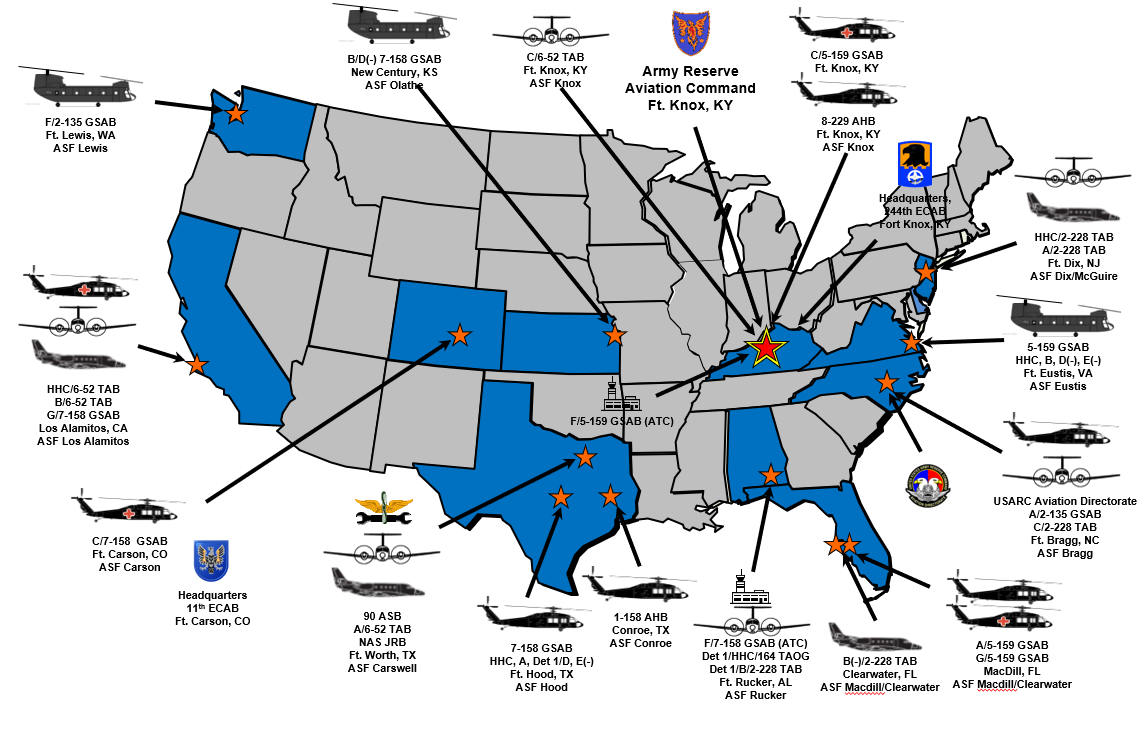 Map of Army Reserve Aviation locations